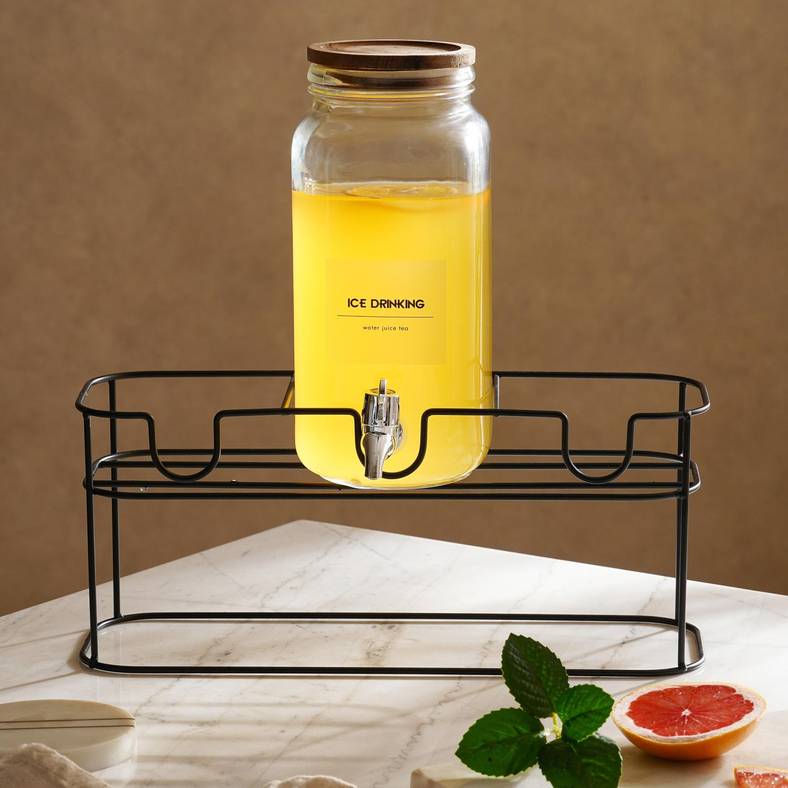 hurley 3-piece drink dispenser with metal stand 2.2l - clear