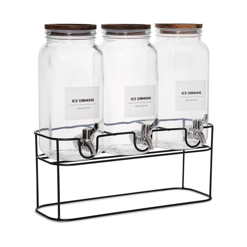 hurley 3-piece drink dispenser with metal stand 2.2l - clear