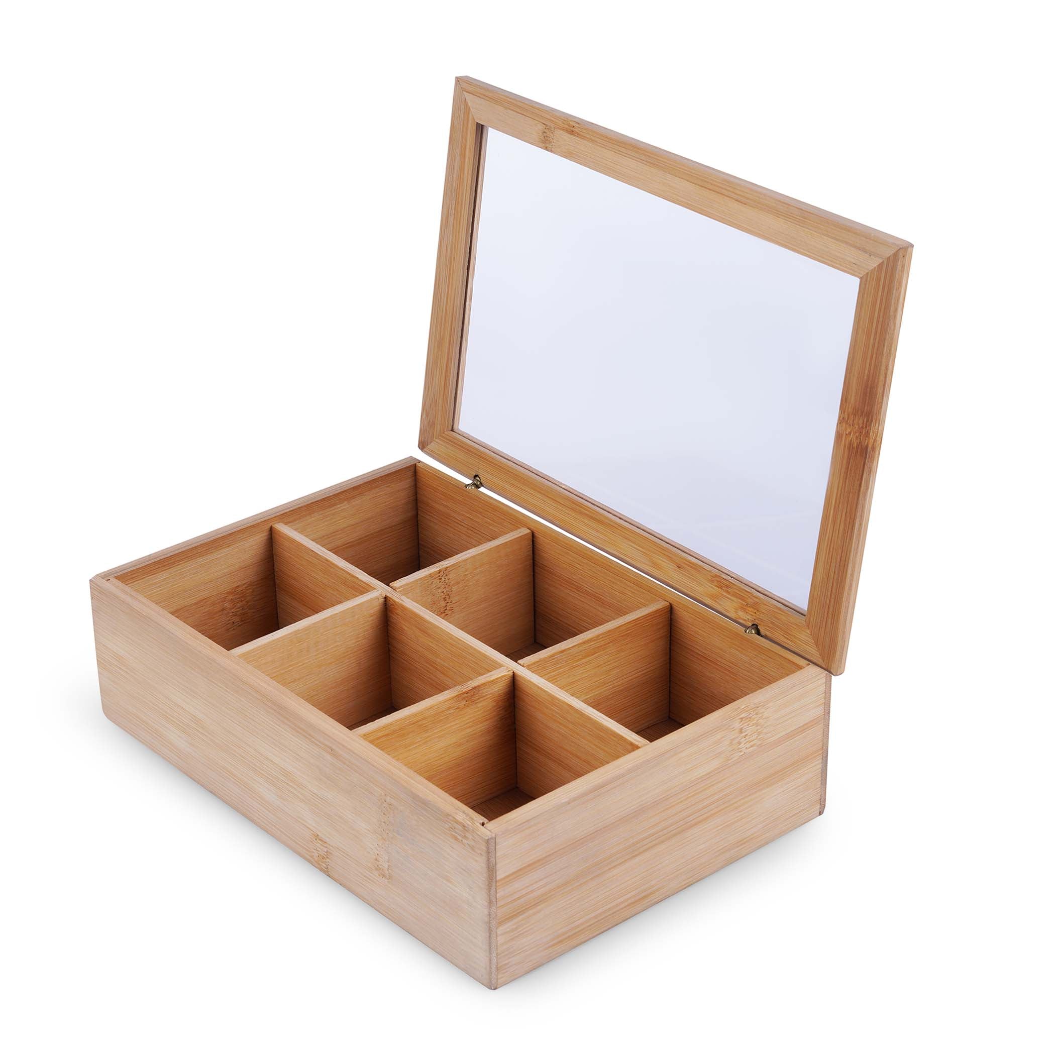 bamboo 6-division tea box natural 25x17x8cm