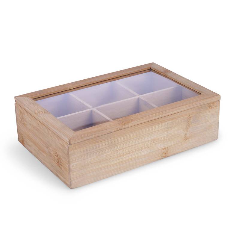 bamboo 6-division tea box natural 25x17x8cm