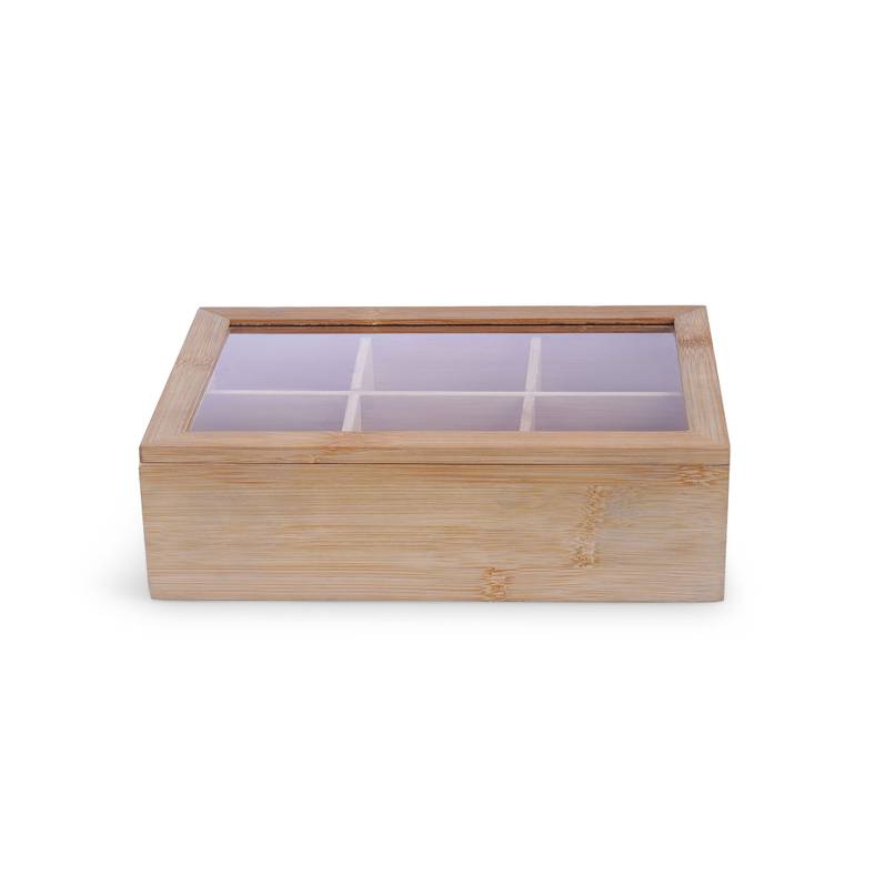 bamboo 6-division tea box natural 25x17x8cm