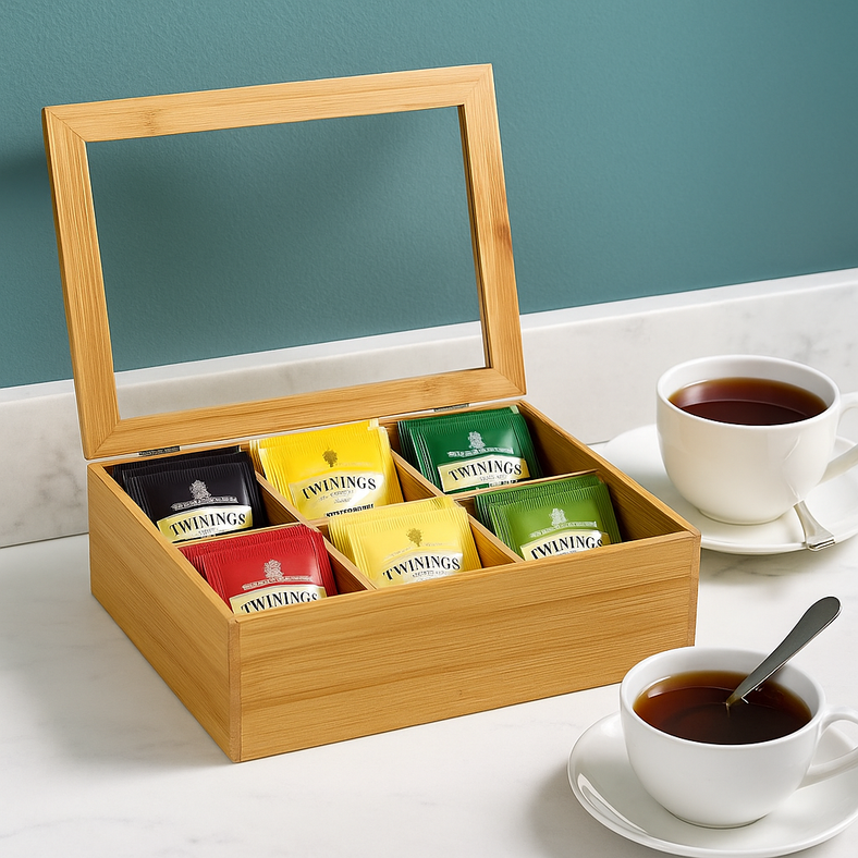 bamboo 6-division tea box natural 25x17x8cm