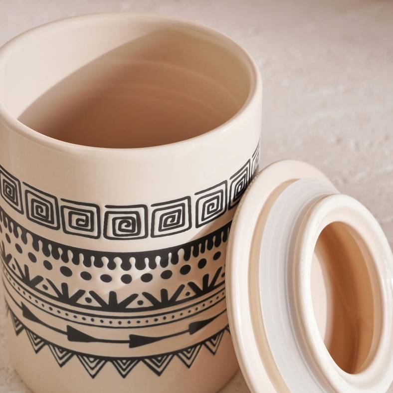 eleni ethnic canister 750ml -black & beige