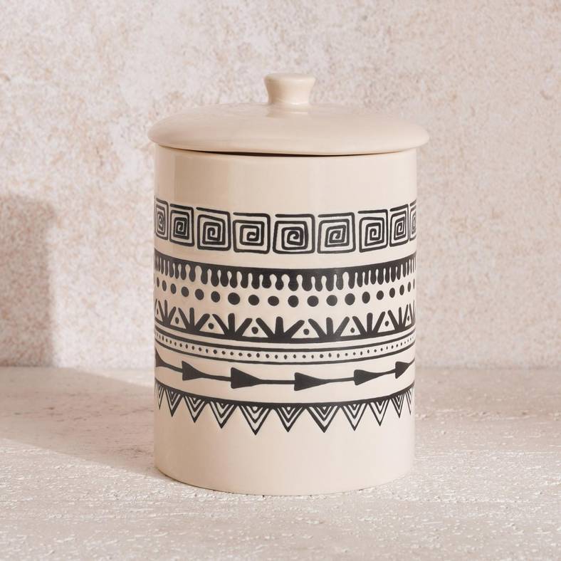 eleni ethnic canister 750ml -black & beige