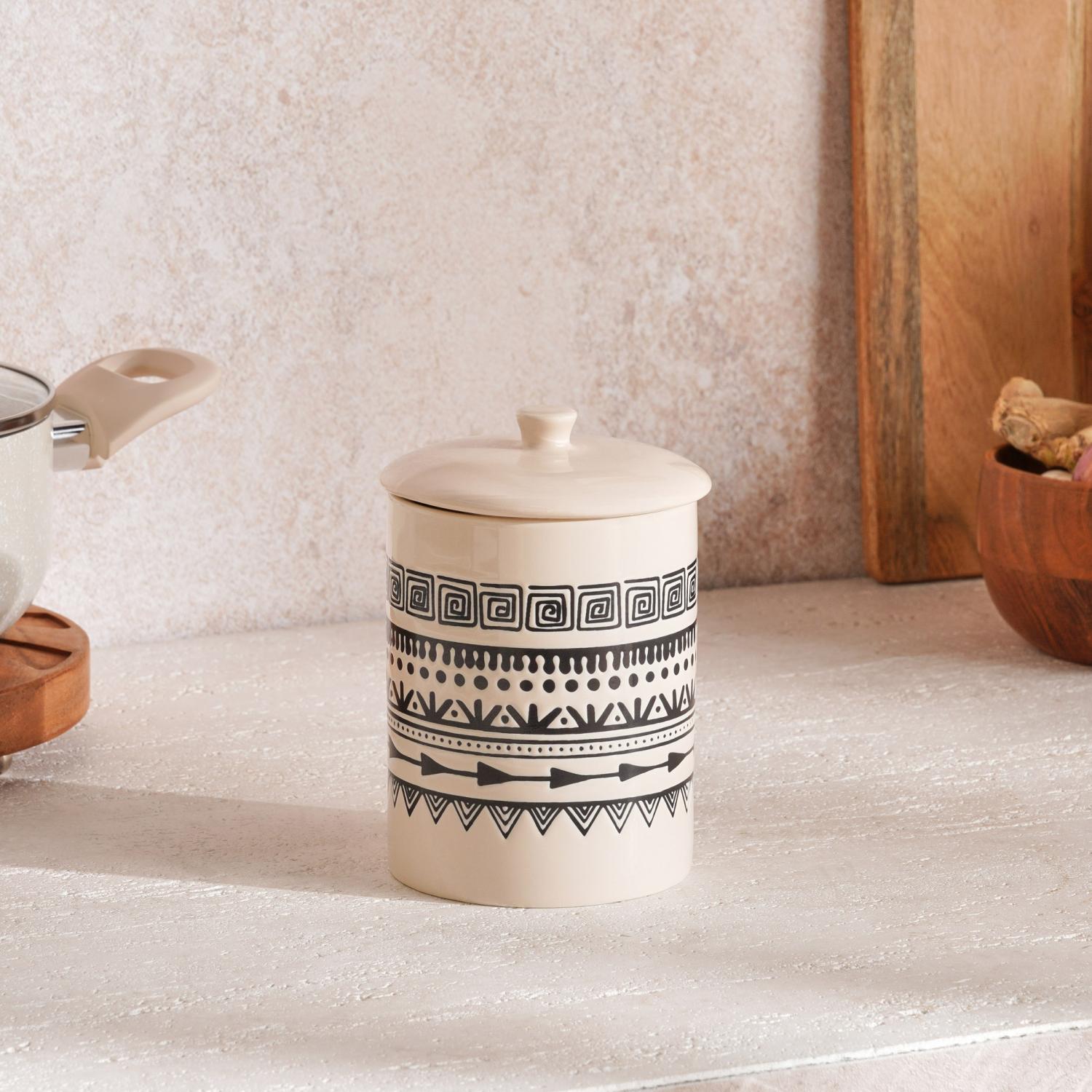 eleni ethnic canister 750ml -black & beige