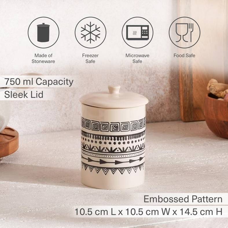 eleni ethnic canister 750ml -black & beige