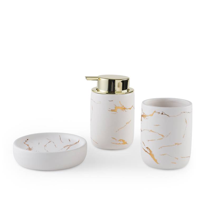 astral 3-piece ceramic bathroom accessories set - gold