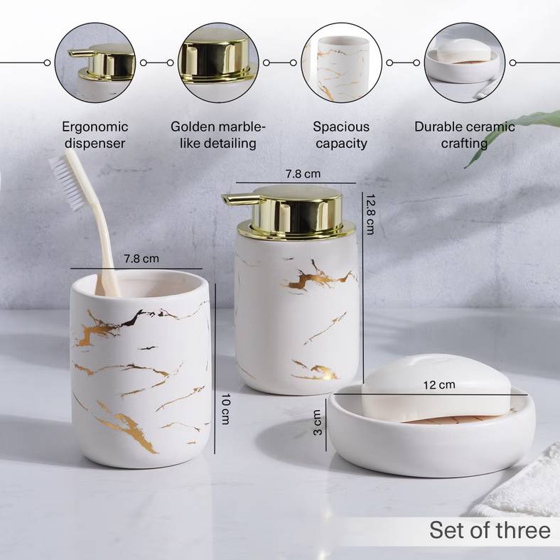astral 3-piece ceramic bathroom accessories set - gold