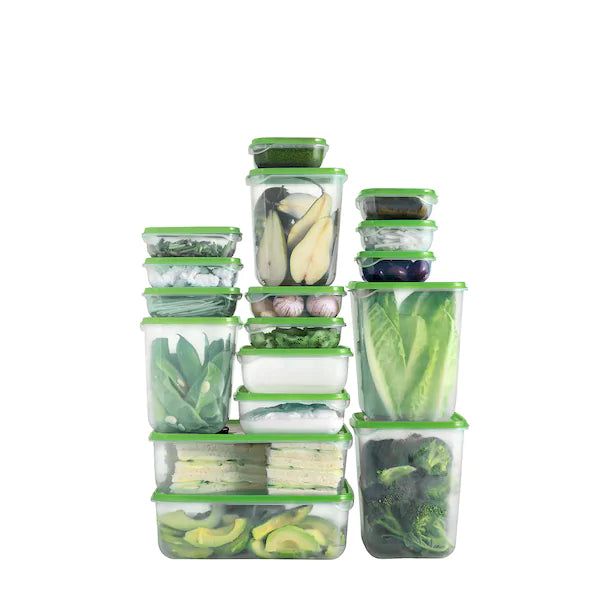 PRUTA
Food container, set of 17, transparent, green