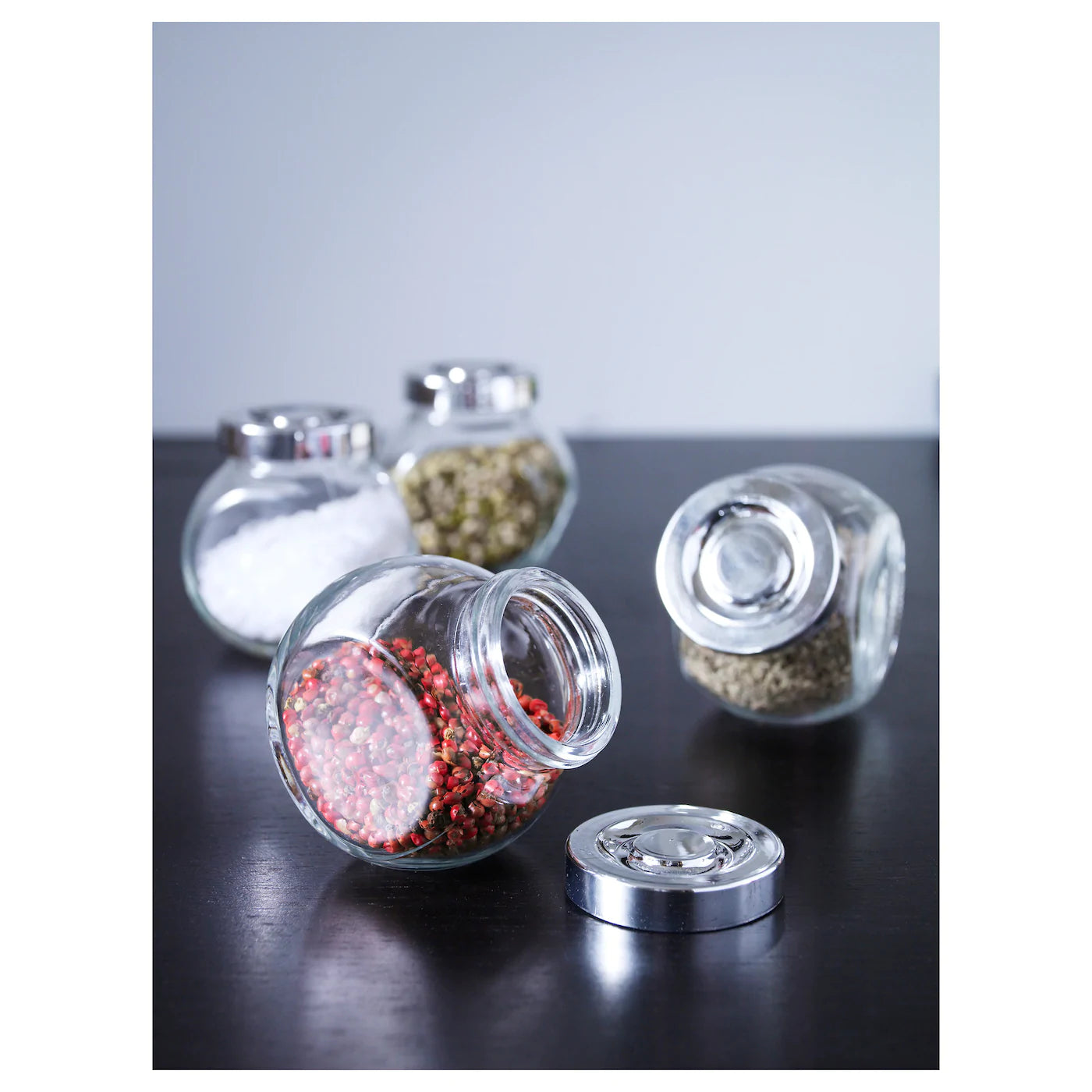 RAJTAN
Spice jar, glass, aluminium-colour, 15 cl/4 pack