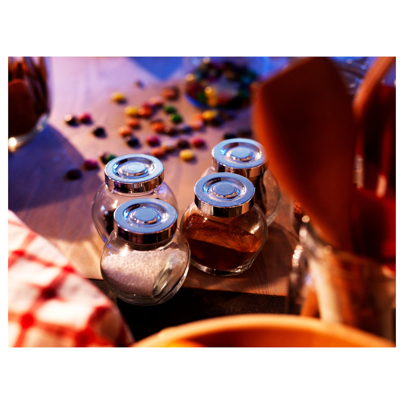 RAJTAN
Spice jar, glass, aluminium-colour, 15 cl/4 pack