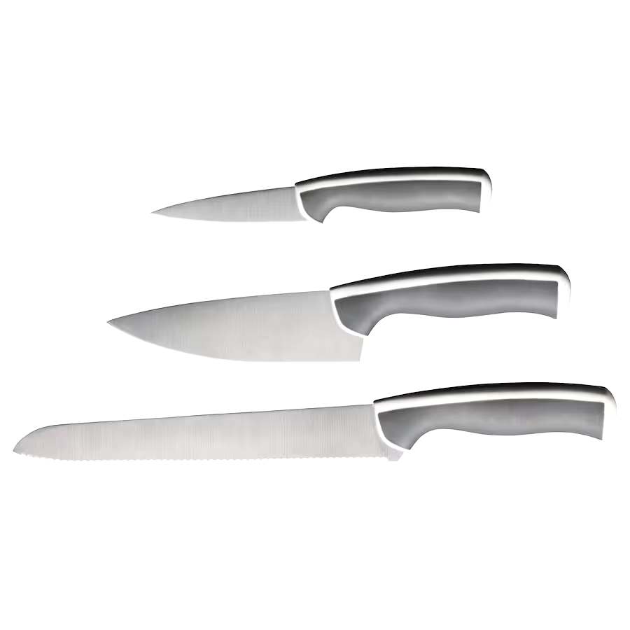 ÄNDLIG 3 piece knife set, light grey/white