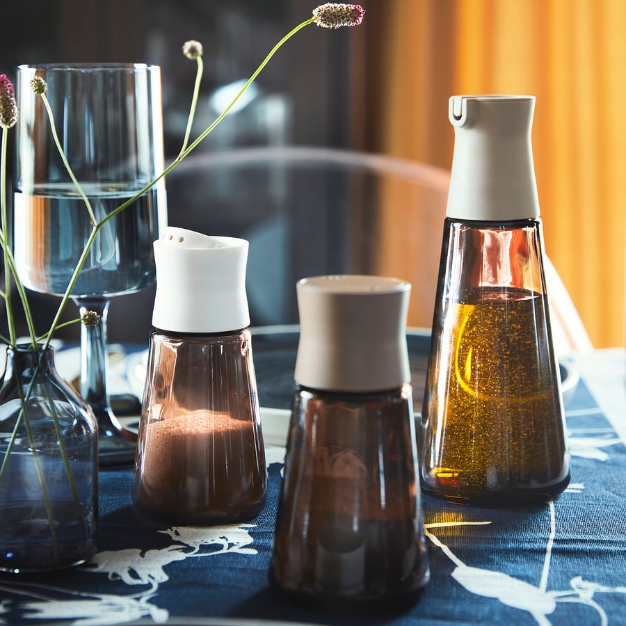 HALVTOM
Bottle with pour spout, glass/brown, 19 cm