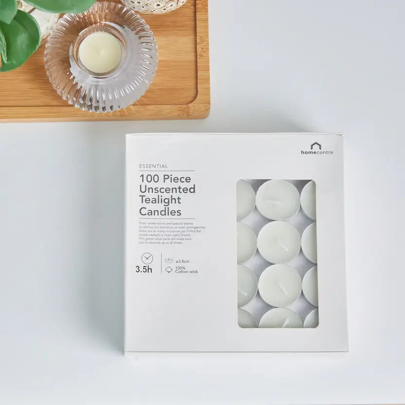 Essentials 100-Piece Unscented Tealight Candle Set - 3.5 h