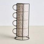 Tessa 4-Piece Ceramic Mug Set with Stand - 320 ml