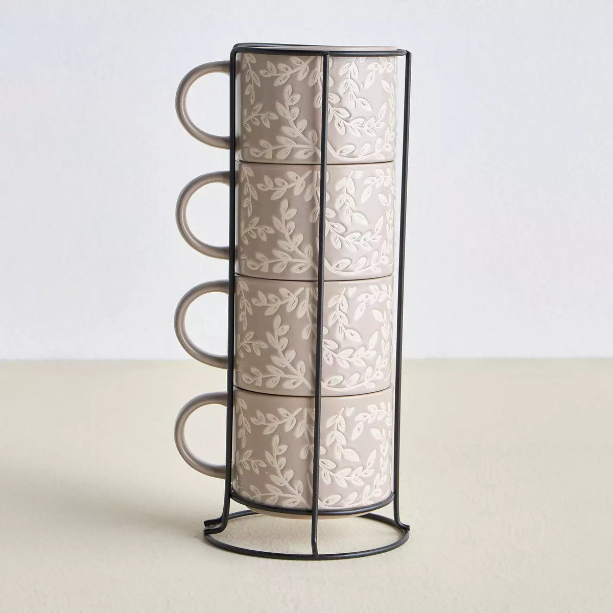 Tessa 4-Piece Ceramic Mug Set with Stand - 320 ml