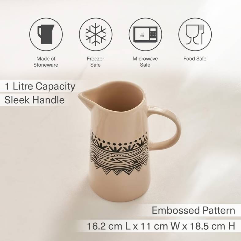eleni ethnic pitcher 1l -black & beige