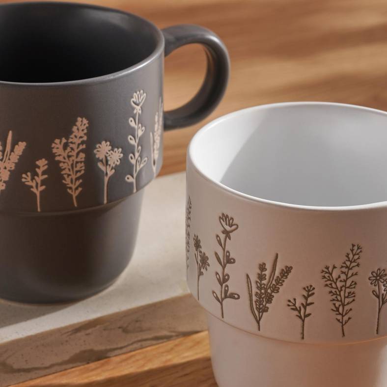 foliage 4-piece mug set 400ml - grey & white