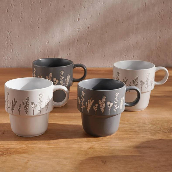 foliage 4-piece mug set 400ml - grey & white