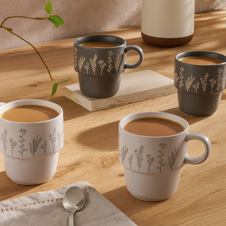 foliage 4-piece mug set 400ml - grey & white
