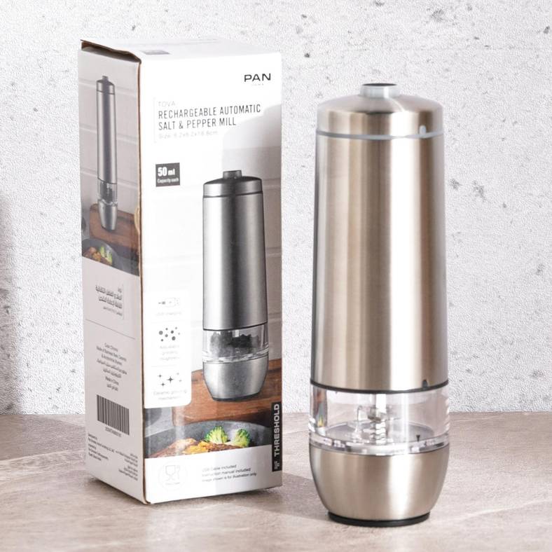 tova rechargeable automatic salt/pepper mill 6.2x6.2x18.8cm -chrome