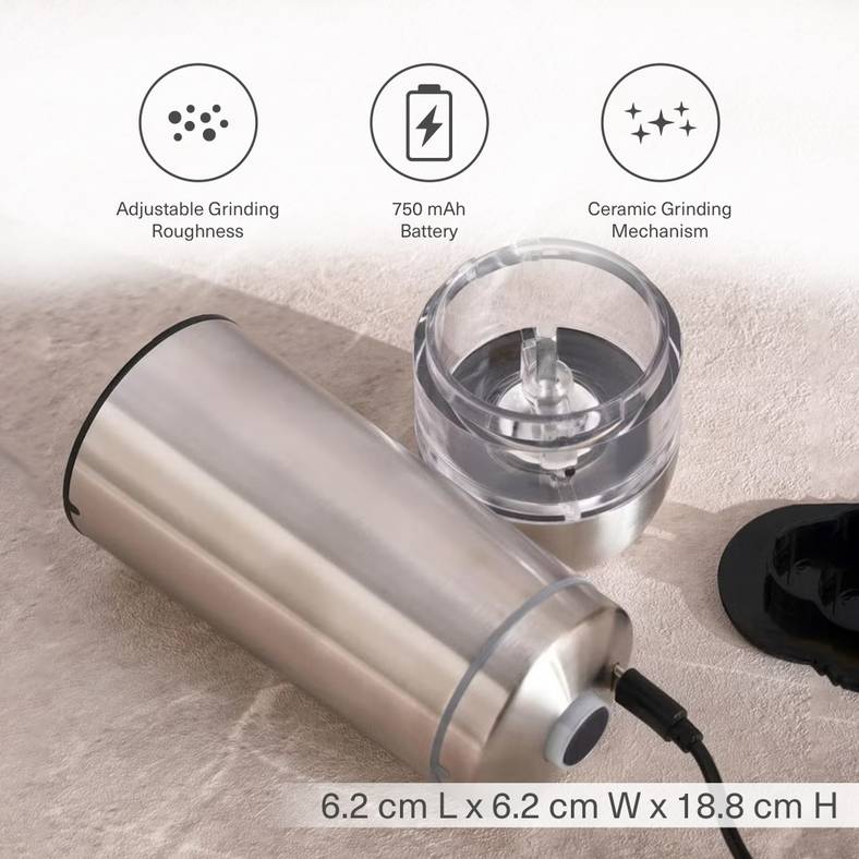 tova rechargeable automatic salt/pepper mill 6.2x6.2x18.8cm -chrome