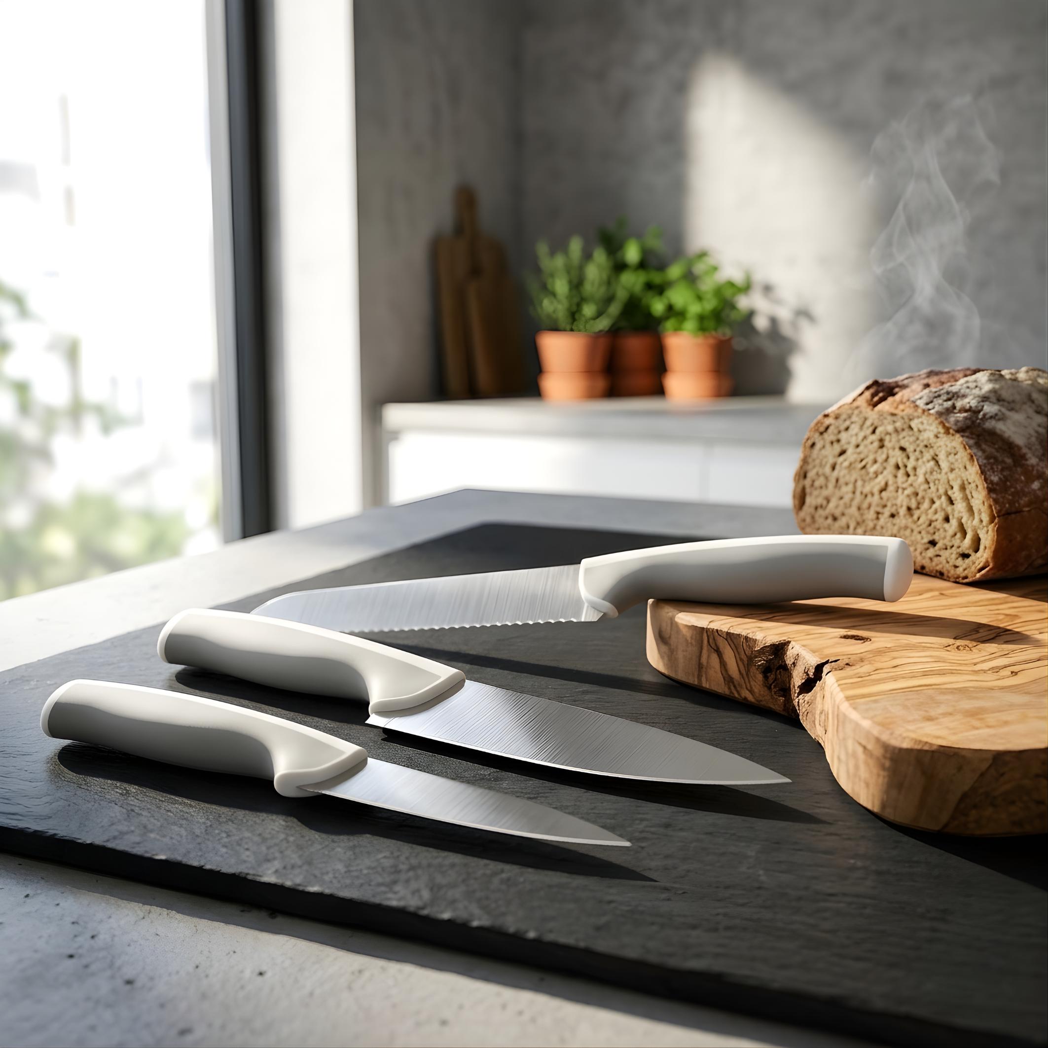 ÄNDLIG 3 piece knife set, light grey/white