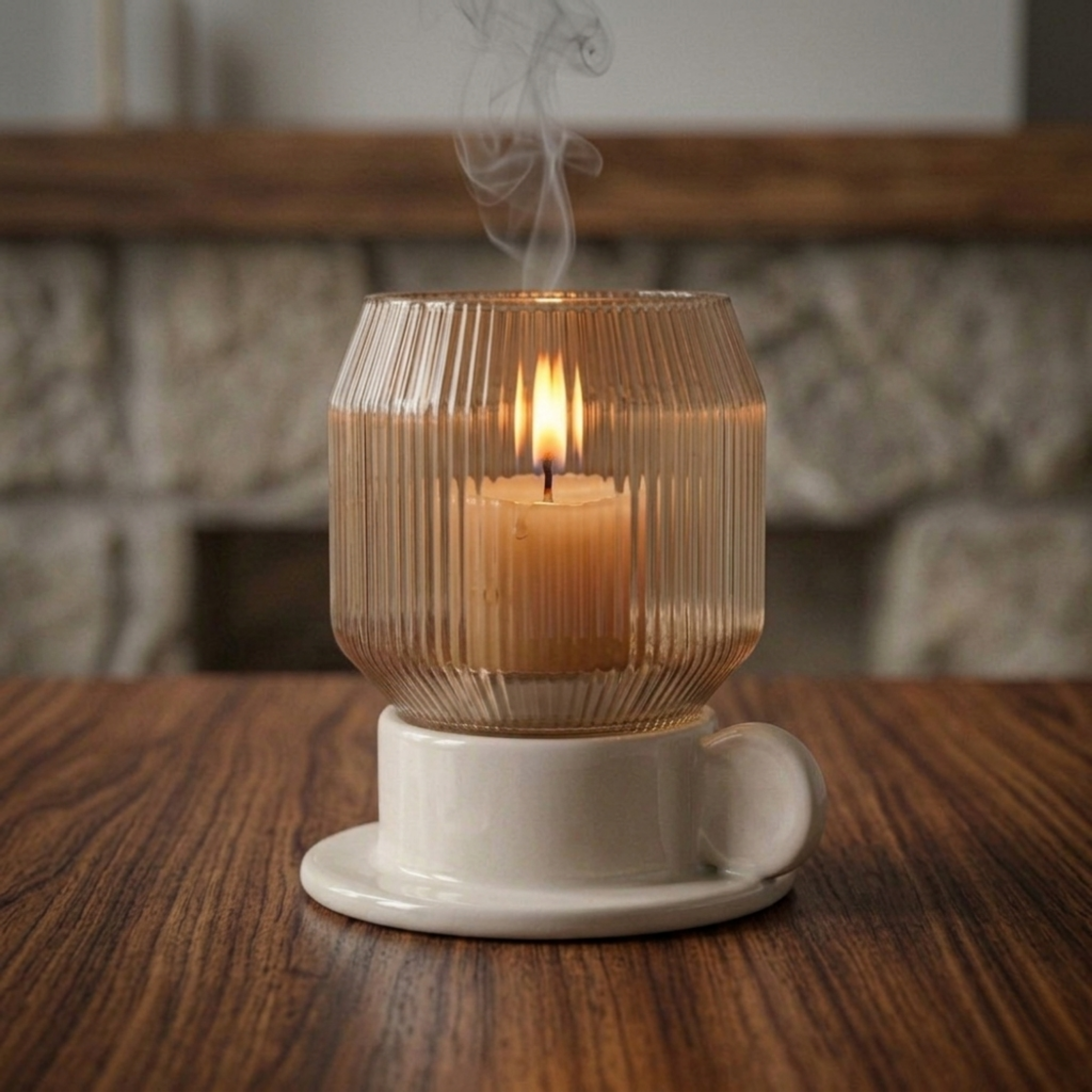 ANLEDNING candle Tealight holder, off-white/light brown