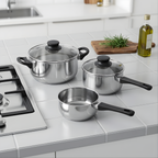 ANNONS. 

5-piece cookware set, glass, stainless steel