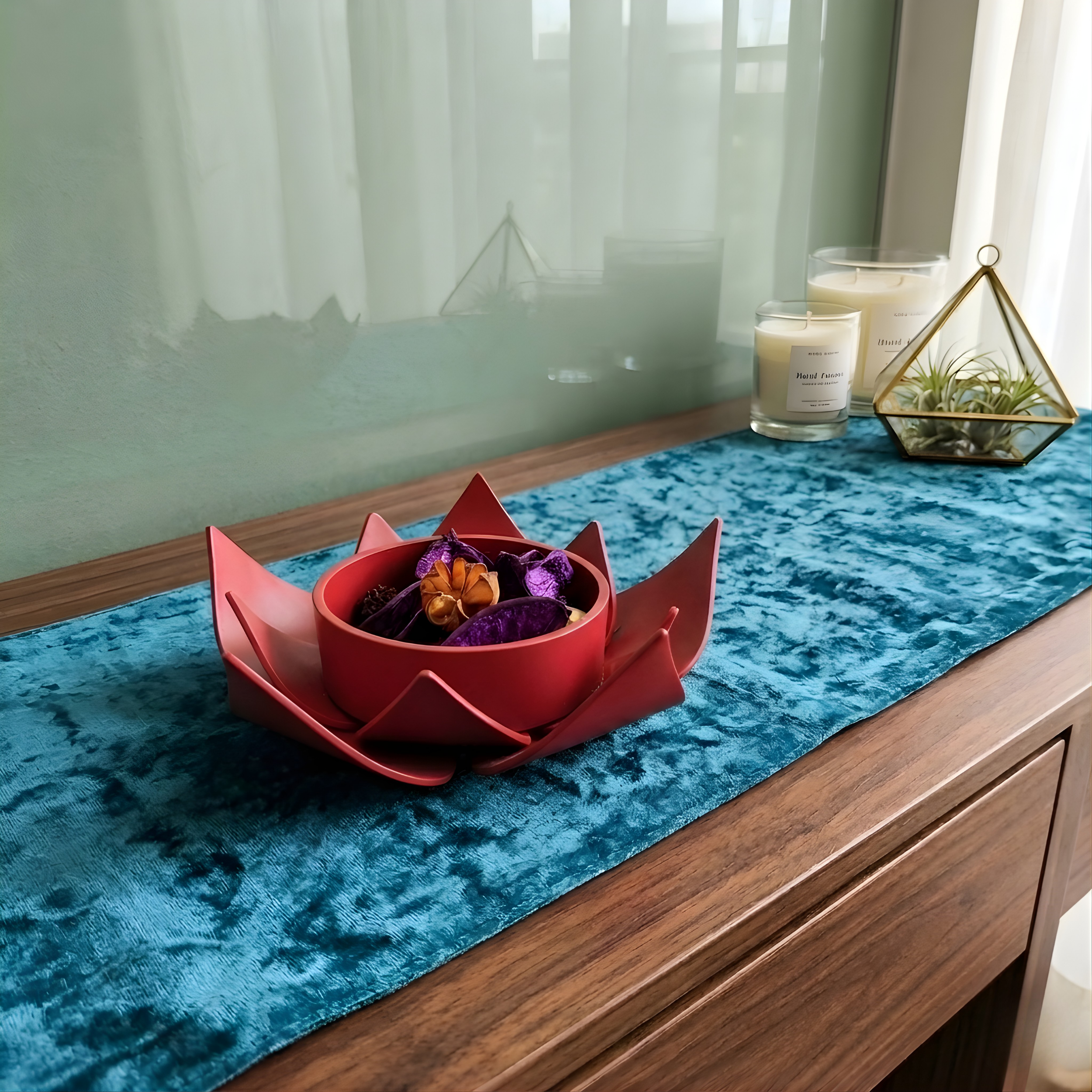 AROMATISK Tealight holder, red Lotus, 40 mm