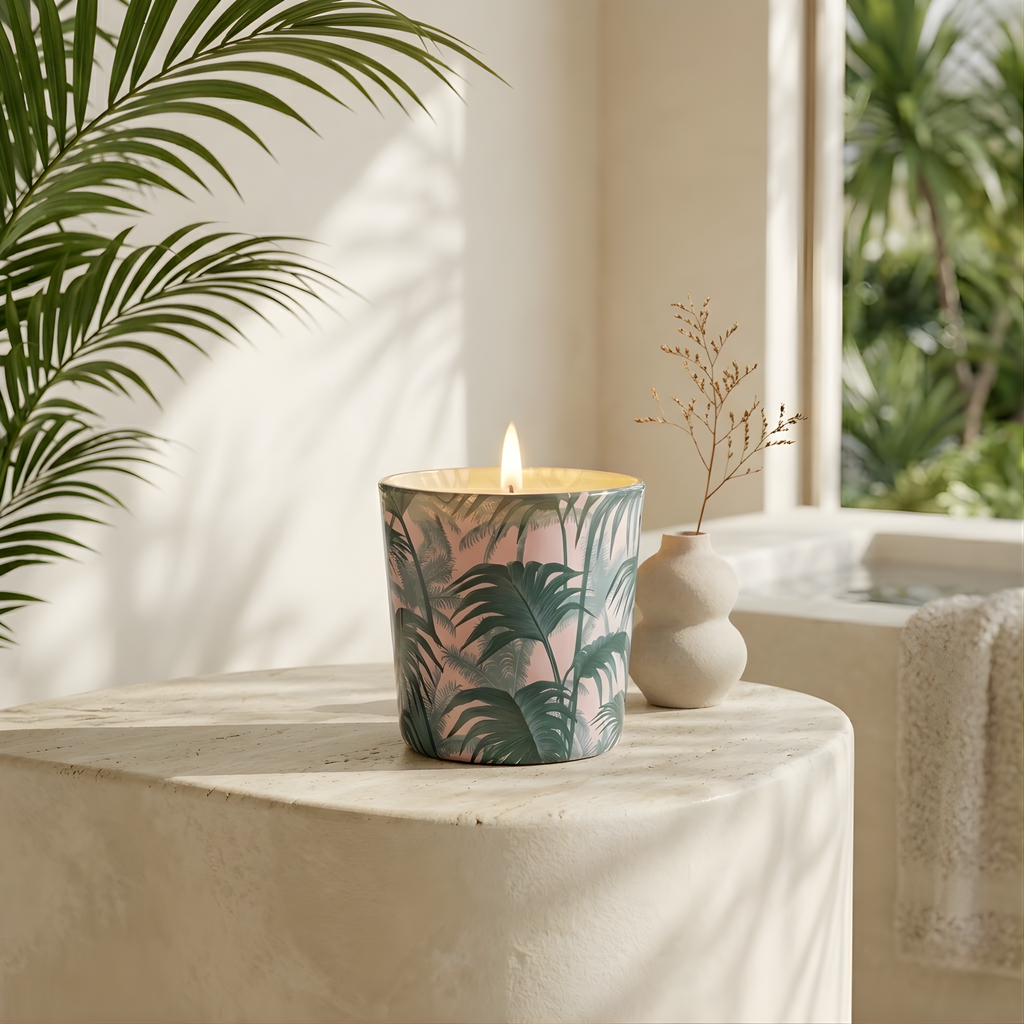 AVLÅNG Unscented candle in glass, palm leaf green7.5 cm