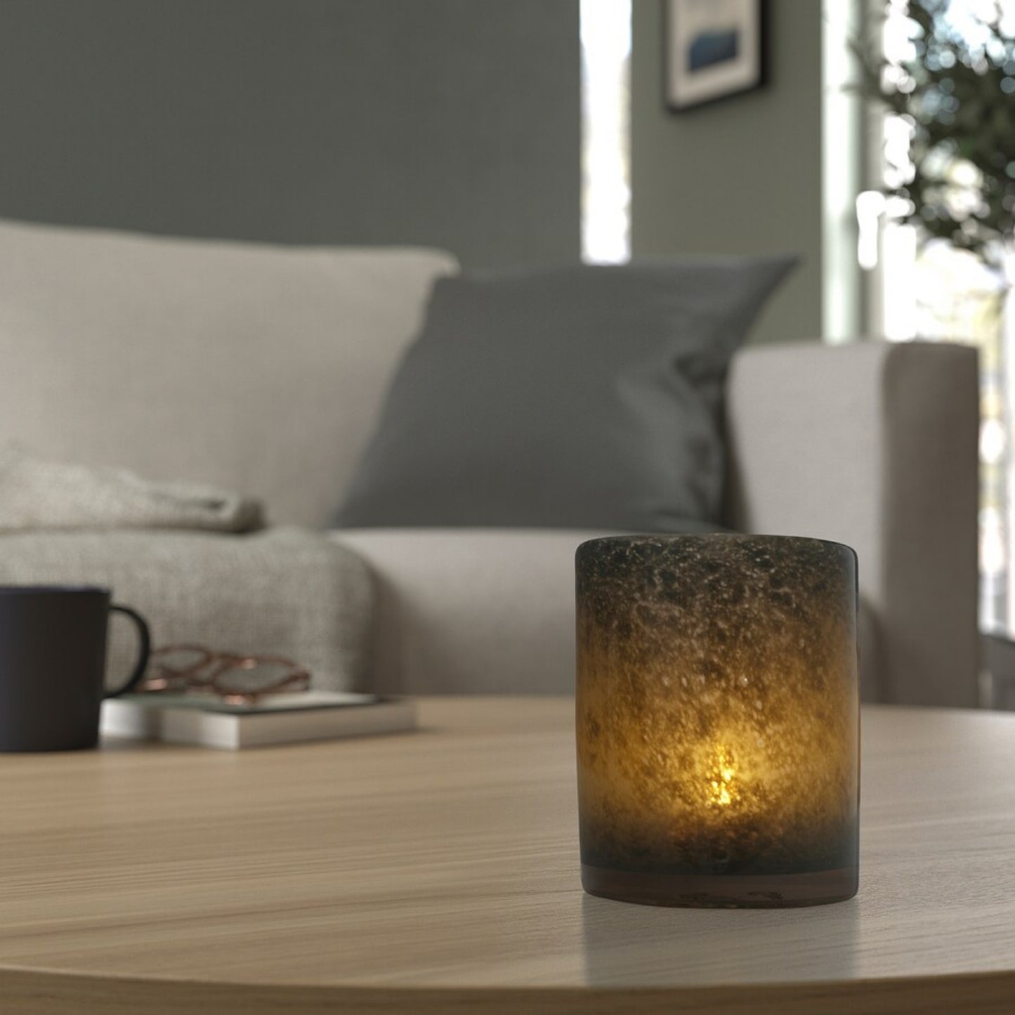 VINDSTILLA Tealight holder, grey, 11 cm