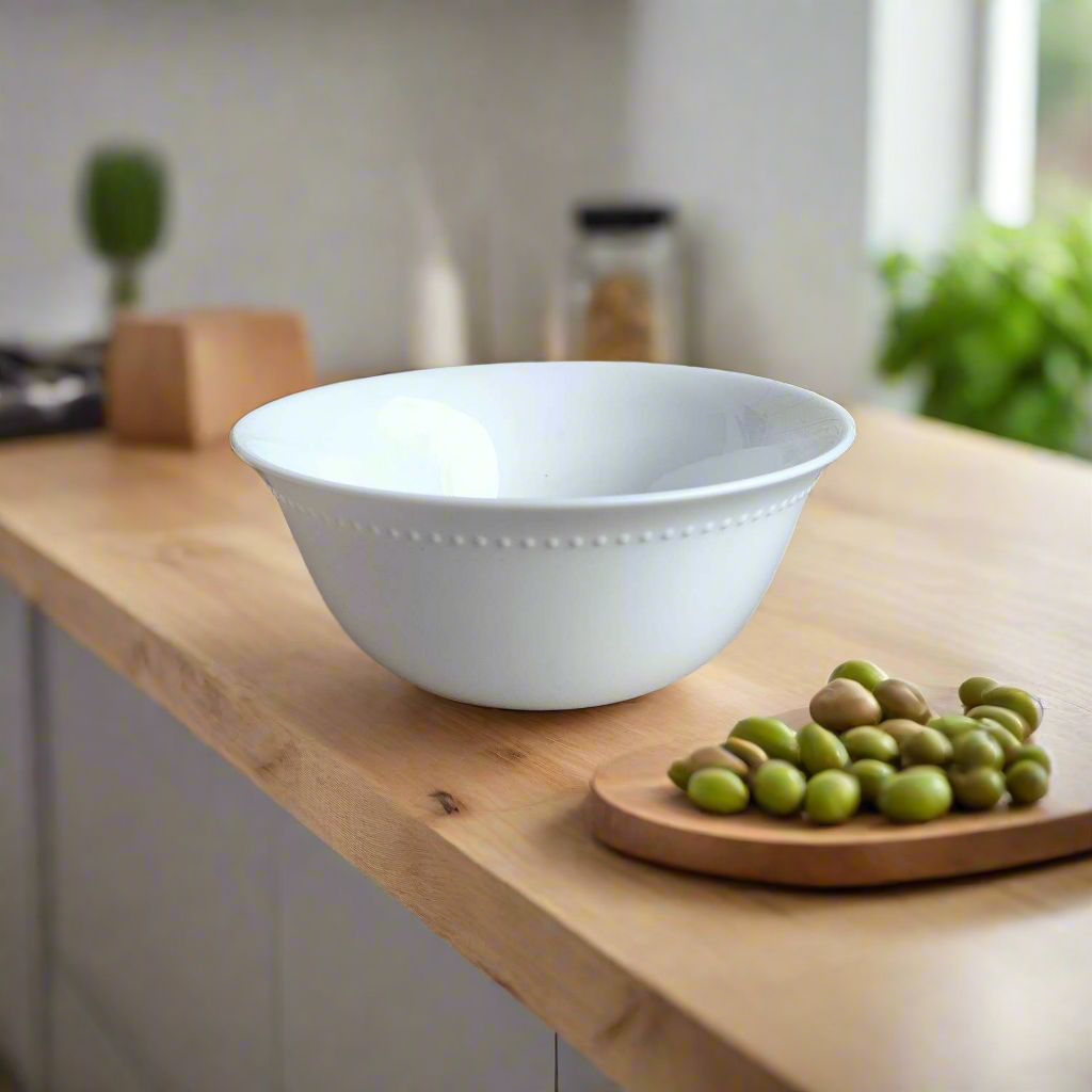 SANNING Serving Bowl, white, patterned, 15 cm