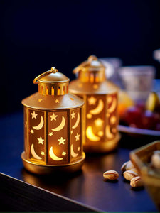 GOKVÄLLÅLED lantern, battery-operated/brass-colour