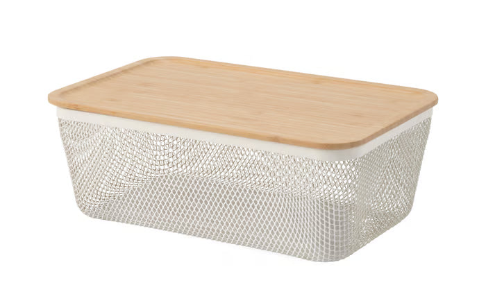 KEA 365+ Food container with lid, rectangular stainless steel/bamboo, 1.0 l