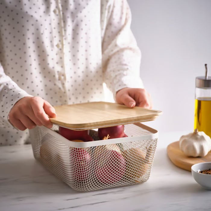 KEA 365+ Food container with lid, rectangular stainless steel/bamboo, 1.0 l