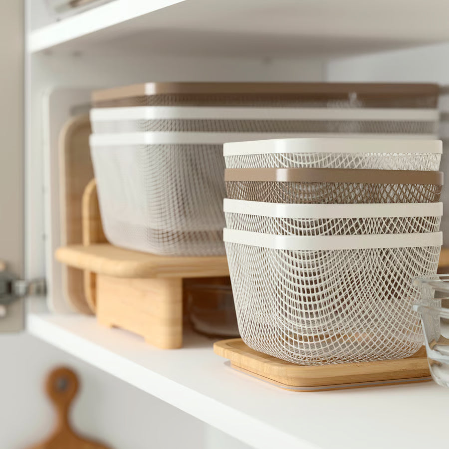 KEA 365+ Food container with lid, rectangular stainless steel/bamboo, 1.0 l
