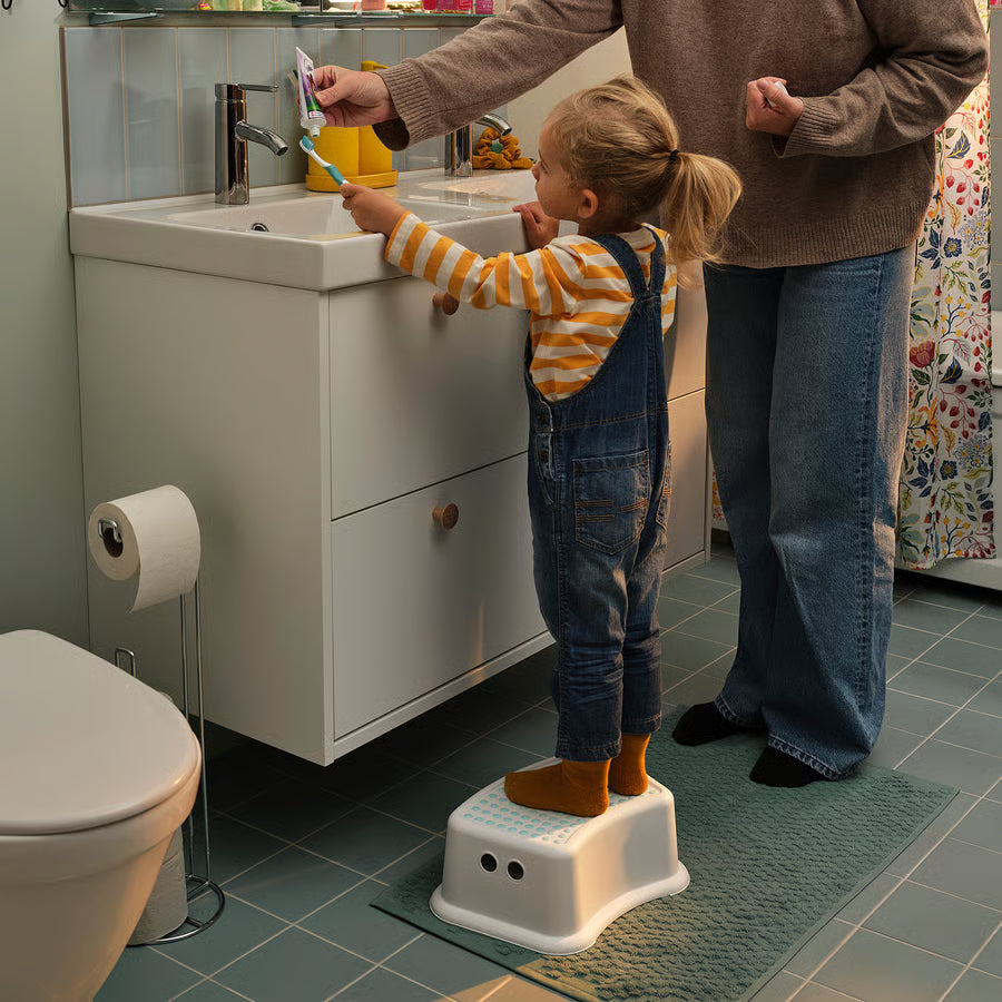 FÖRSIKTIG Children's stool, white/turquoise