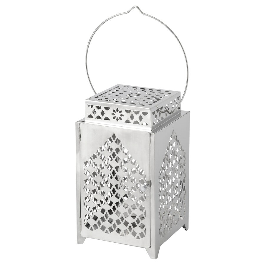 GOKVÄLLÅ Lantern for block candle, silver-colour