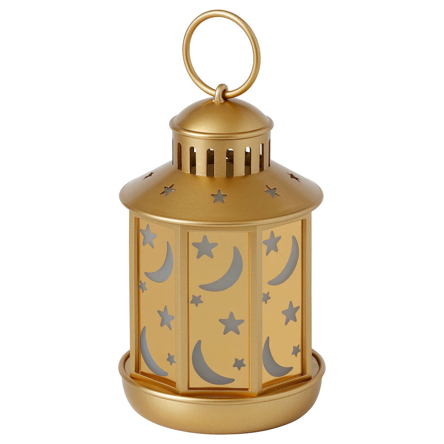 GOKVÄLLÅ LED lantern, battery-operated/brass-colour