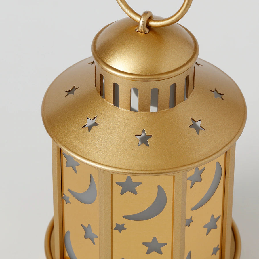 GOKVÄLLÅ LED lantern, battery-operated/brass-colour