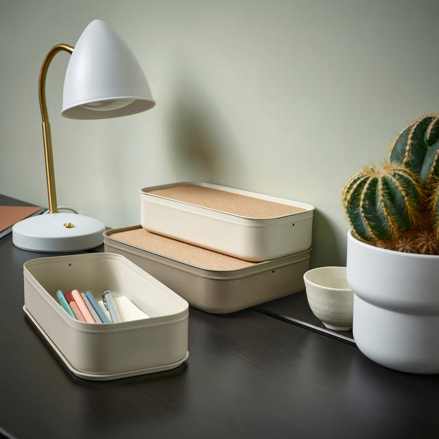 HARVMATTA Box with lid, light beige