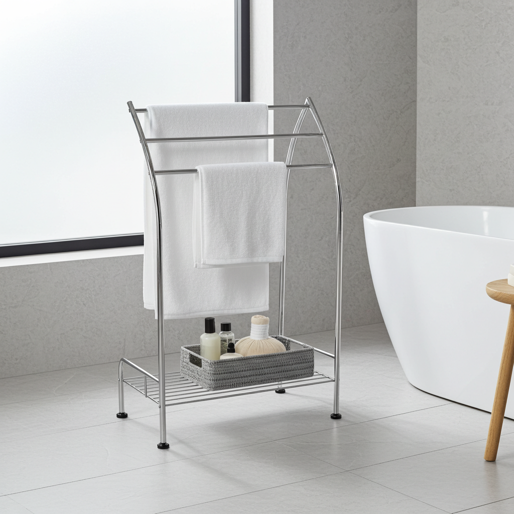 PRISTINE 3 bar towel stand with shelf