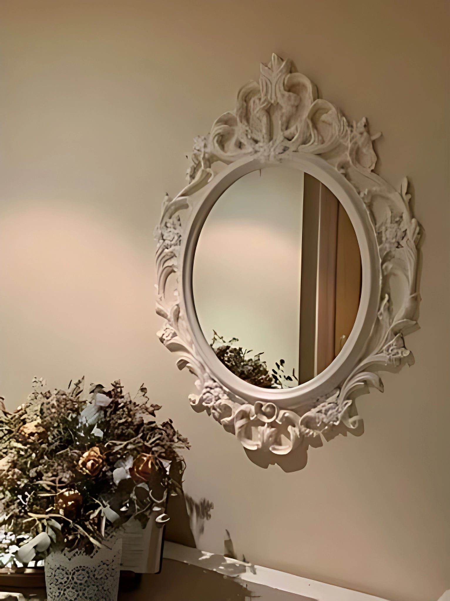 VIKERSUND Wall Mirror, oval/white59x85 cm
