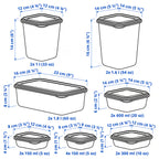 PRUTA Food container with lid, set of 17, green