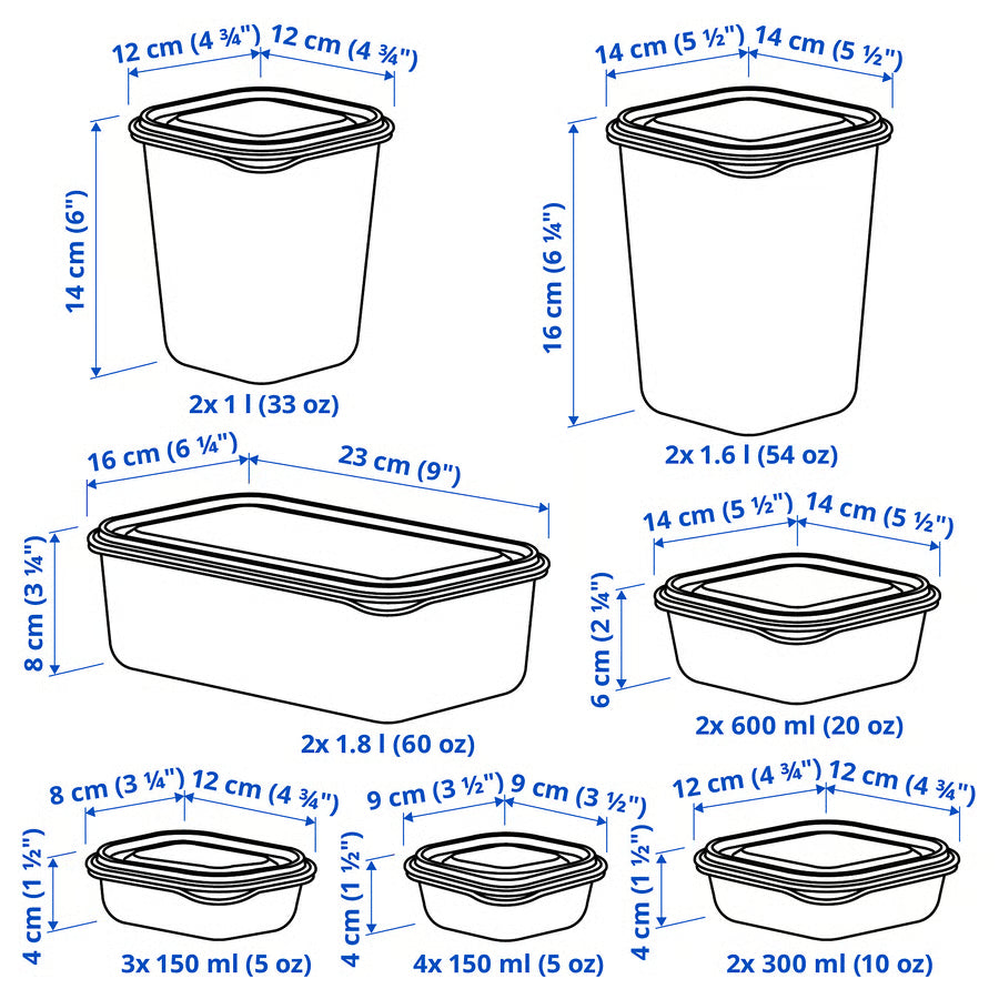 PRUTA Food container with lid, set of 17, green