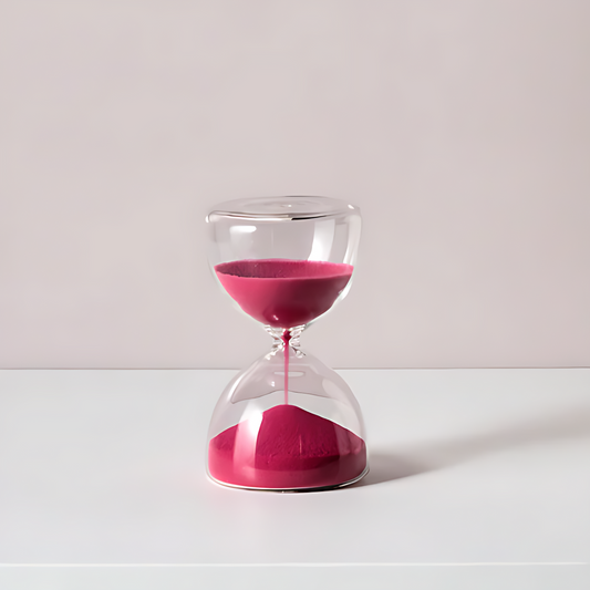 Decorative hourglass, clear glass/bright pink, 10 cm