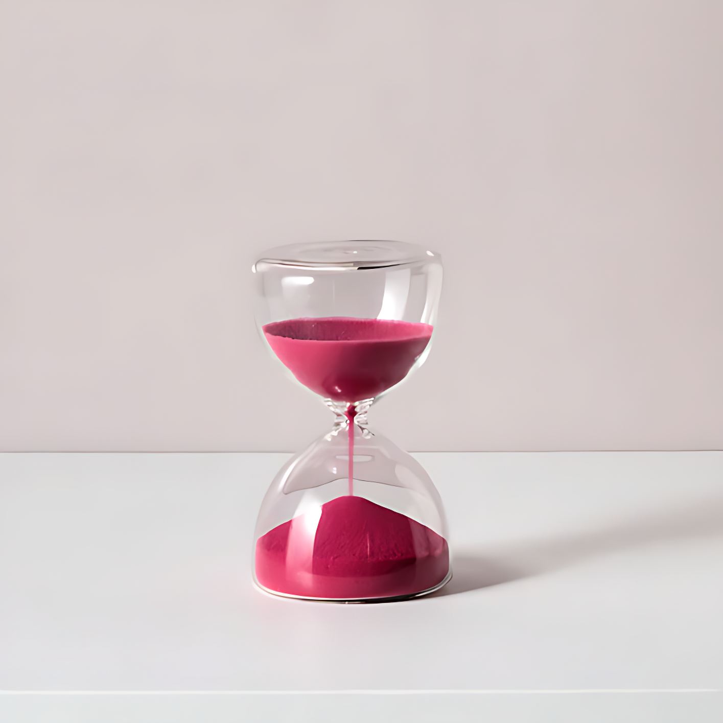 EFTERTÄNKADecorative hourglass, clear glass/bright pink, 10 cm