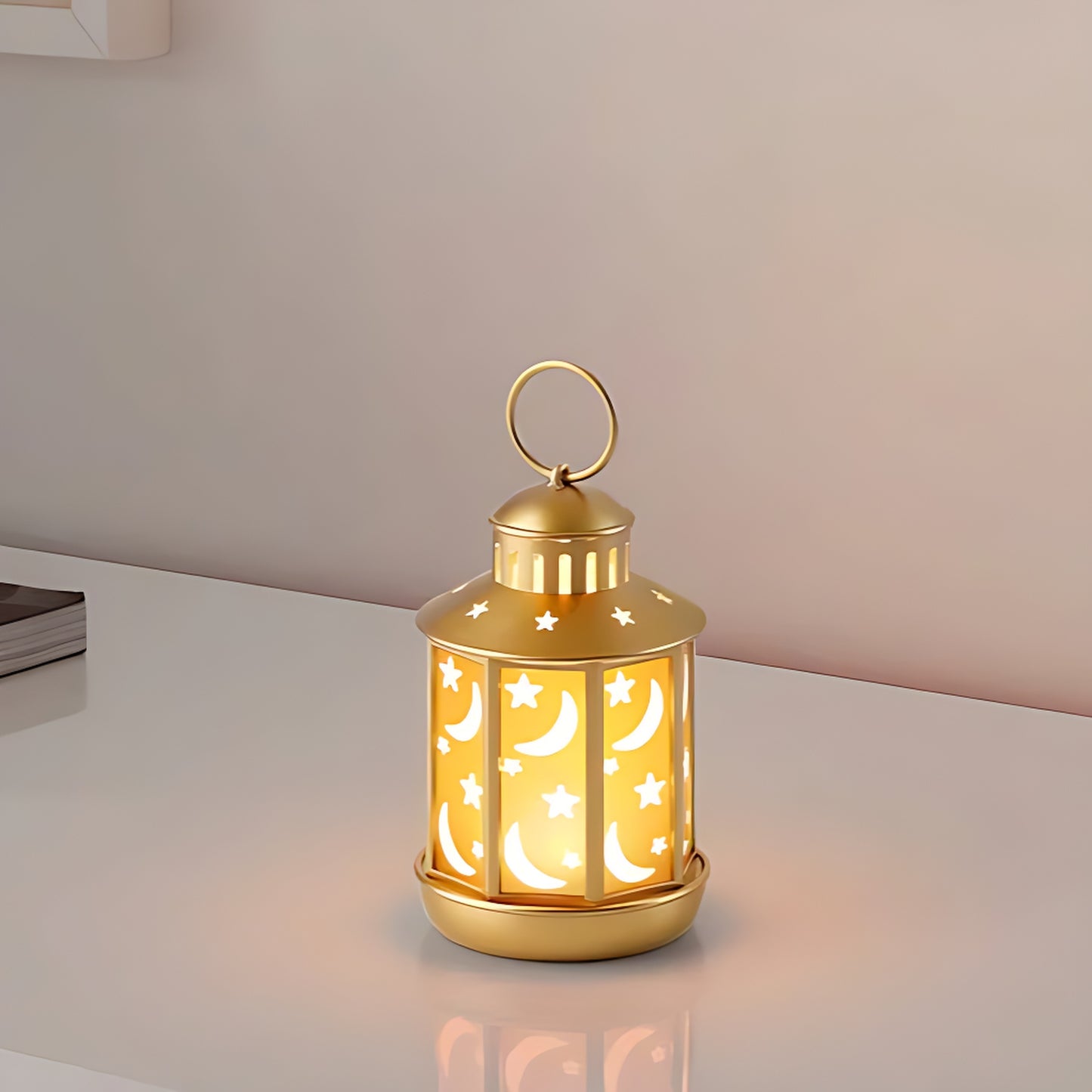 GOKVÄLLÅ LED lantern, battery-operated/brass-colour