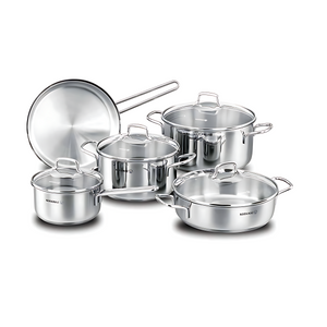 Korkmaz Stainless Steel Perla Cookware A1609, Set Of 9 Pcs